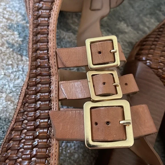 SCHUTZ Gladiator Heeled Sandals- Incredible Brown Leather Gold Hardware Sz 40 - Picture 8 of 9